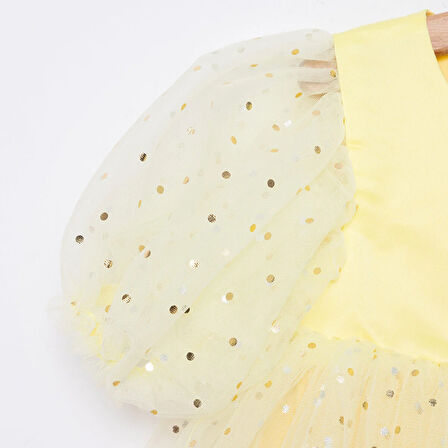 Pixy Love Kız Bebek Abiye Elbise Pixy Love Party Collection Bisiklet Yaka Kısa Kol Sarı