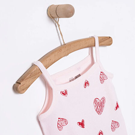 HelloBaby Kız Bebek Body Bisiklet Yaka İp Askılı Pembe