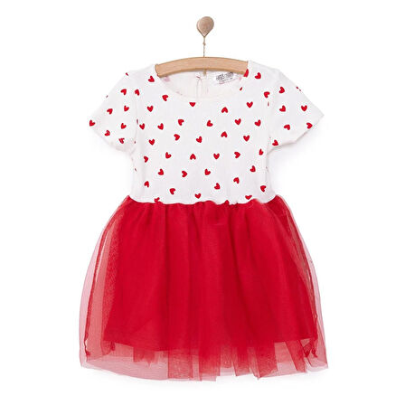 HelloBaby Kız Bebek Basic Elbise Bisiklet Yaka Kısa Kol Kırmızı
