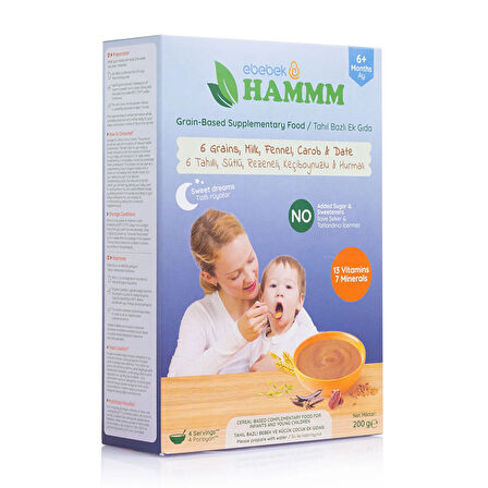 HAMMM Gece 6 Tahıllı Sütlü Rezeneli Keçiboynuzlu Hurma Kaşık Mama 200gr.