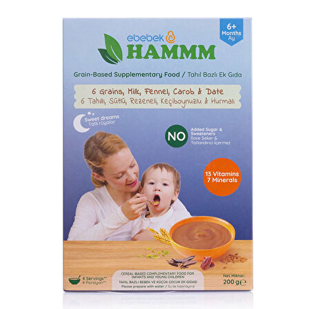 HAMMM Gece 6 Tahıllı Sütlü Rezeneli Keçiboynuzlu Hurma Kaşık Mama 200gr.
