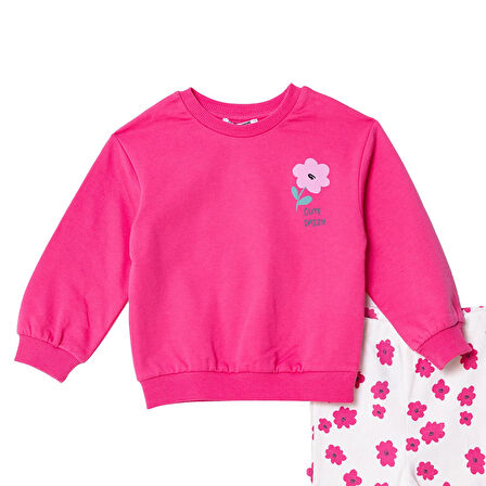 HelloBaby Kız Bebek Sweatshirt - Tayt Şardonlu Bisiklet Yaka Uzun Kol Reçme Paça