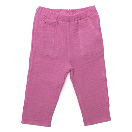 HelloBaby Kız Bebek Pantolon Müslin Reçme Paça Pembe