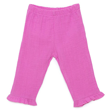 HelloBaby Kız Bebek Pantolon Müslin Reçme Paça Pembe
