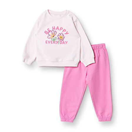 HelloBaby Kız Bebek Eşofman Takımı Motto Girl Bisiklet Yaka Uzun Kol
