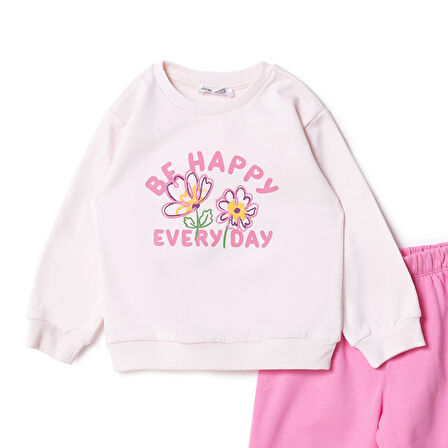 HelloBaby Kız Bebek Eşofman Takımı Motto Girl Bisiklet Yaka Uzun Kol