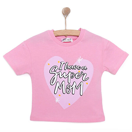 HelloBaby Kız Bebek Tişört Bisiklet Yaka Kısa Kol Pembe