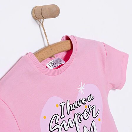 HelloBaby Kız Bebek Tişört Bisiklet Yaka Kısa Kol Pembe