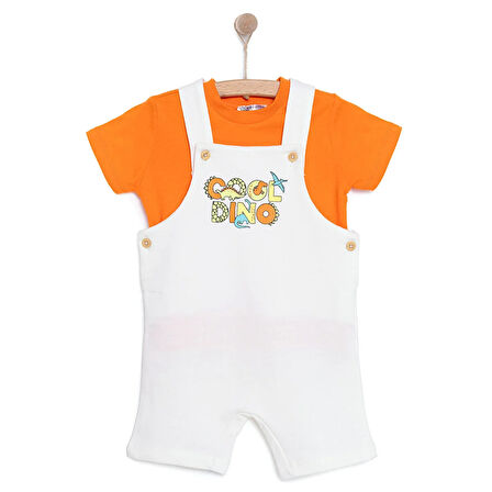 HelloBaby Erkek Bebek Şort Salopet-Tişört 2li Takım Bisiklet Yaka Reçme Paça Kısa Kol Turuncu