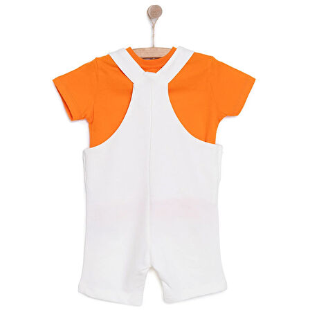 HelloBaby Erkek Bebek Şort Salopet-Tişört 2li Takım Bisiklet Yaka Reçme Paça Kısa Kol Turuncu