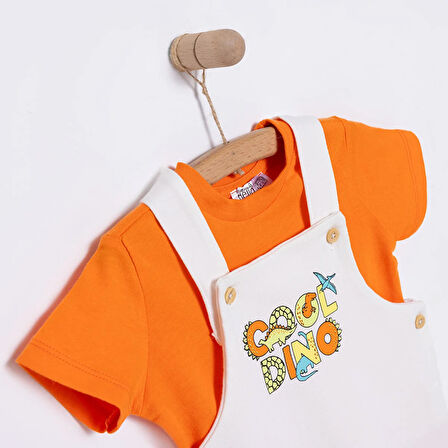 HelloBaby Erkek Bebek Şort Salopet-Tişört 2li Takım Bisiklet Yaka Reçme Paça Kısa Kol Turuncu