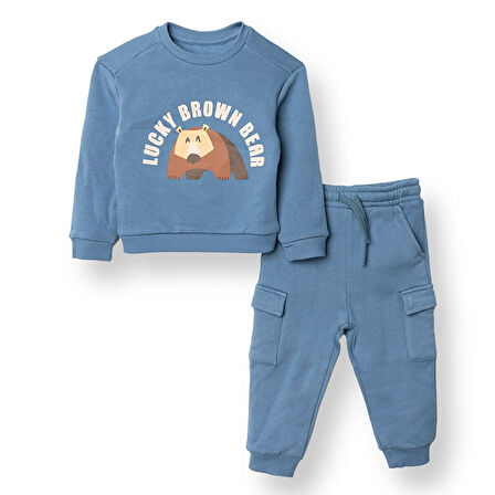 HelloBaby Erkek Bebek Eşofman Takımı Bisiklet Yaka Uzun Kol Ribanalı Paça