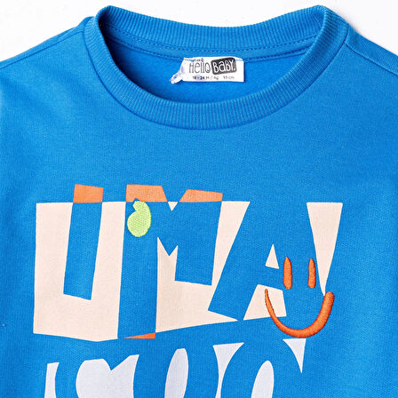 HelloBaby Erkek Bebek Eşofman Takımı Motto Boy Bisiklet Yaka Uzun Kol Ribanalı