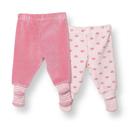 HelloBaby Kız Bebek 2li Çoraplı Pantolon Kadife
