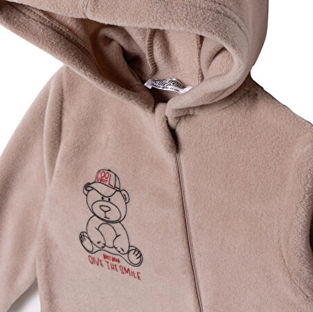 HelloBaby Erkek Bebek Polar Patiksiz Tulum Fermuarlı Uzun Kol Ribanalı Paça