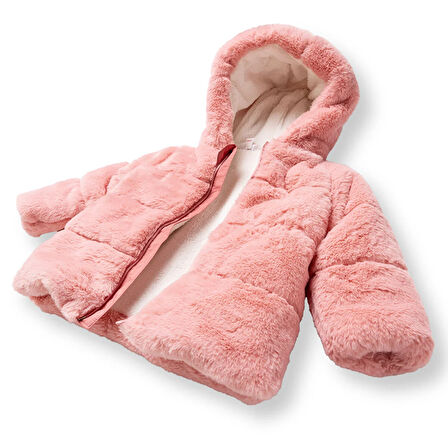 Midimod Kız Bebek Mont Peluş Fermuarlı Uzun Kol