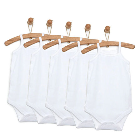 HelloBaby Unisex 5li Beyaz Body Bisiklet Yaka İp Askılı Beyaz