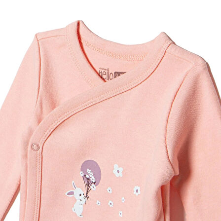 HelloBaby Kız Bebek Yenidoğan Zıbın Body-Patikli Alt Çıtçıtlı Zarf Yaka Uzun Kol Patikli