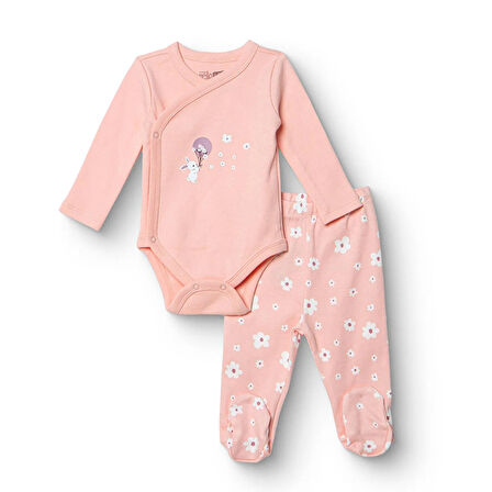 HelloBaby Kız Bebek Yenidoğan Zıbın Body-Patikli Alt Çıtçıtlı Zarf Yaka Uzun Kol Patikli