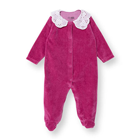 HelloBaby Yenidoğan Kız Bebek Kadife Patikli Tulum Çıtçıtlı Bisiklet Yaka Uzun Kol