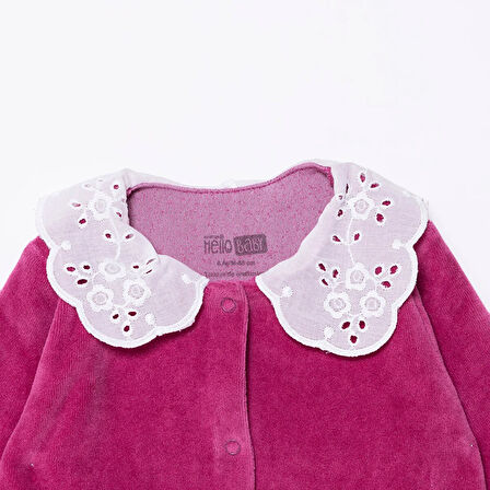 HelloBaby Yenidoğan Kız Bebek Kadife Patikli Tulum Çıtçıtlı Bisiklet Yaka Uzun Kol