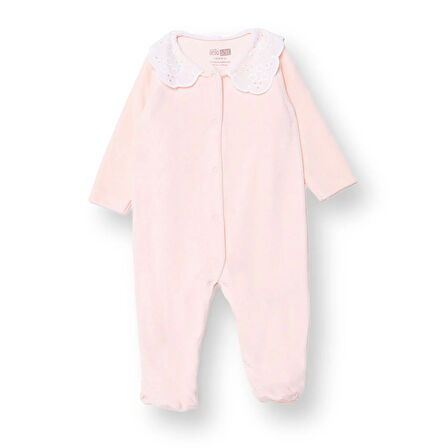 HelloBaby Yenidoğan Kız Bebek Kadife Patikli Tulum Çıtçıtlı Bisiklet Yaka Uzun Kol