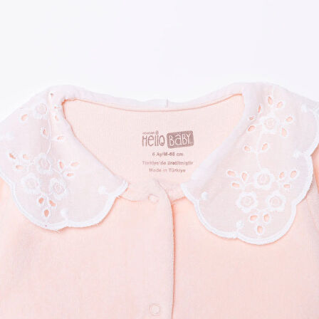 HelloBaby Yenidoğan Kız Bebek Kadife Patikli Tulum Çıtçıtlı Bisiklet Yaka Uzun Kol