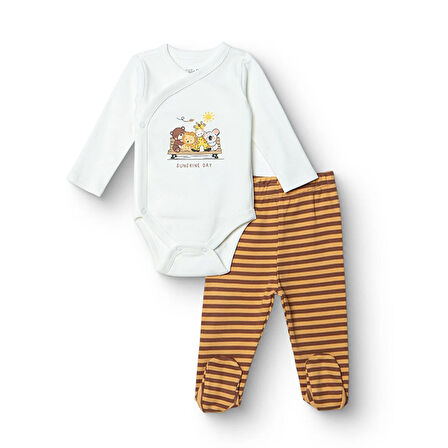 HelloBaby Erkek Bebek Zıbın Body-Patikli Alt Çıtçıtlı Zarf Yaka Uzun Kol Patikli Paça