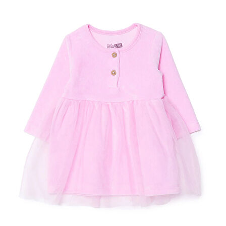 HelloBaby Kız Bebek Elbise  Çıtçıtlı Bisiklet Yaka Uzun Kol