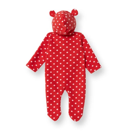 HelloBaby Kız Bebek Polar Tulum Hayvan Baskılı Fermuarlı Kapüşonlu Uzun Kol Patikli