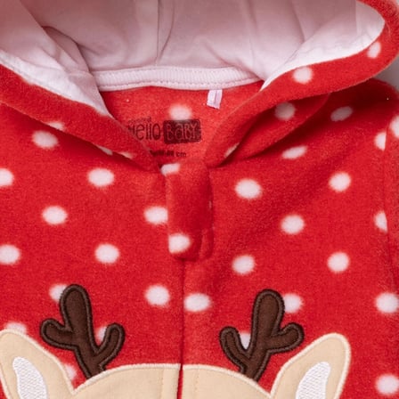 HelloBaby Kız Bebek Polar Tulum Hayvan Baskılı Fermuarlı Kapüşonlu Uzun Kol Patikli