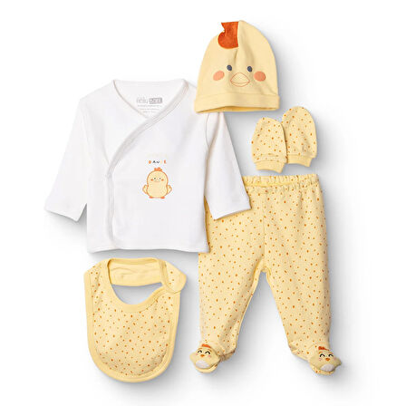 HelloBaby Yenidoğan Unisex 5li Askı Hastane Çıkışı Zarf Yaka Uzun Kol Patikli