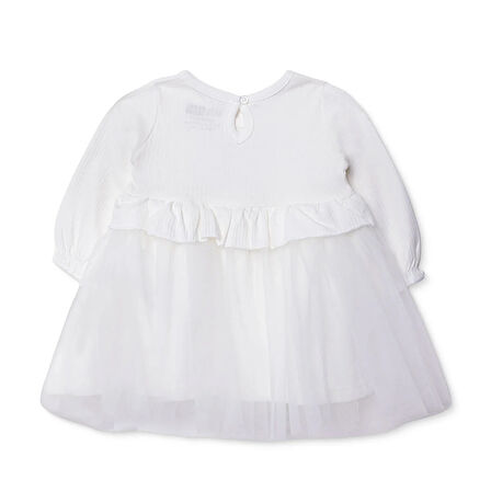 HelloBaby Kız Bebek Elbise Düğmeli Bisiklet Yaka Uzun Kol Reçme