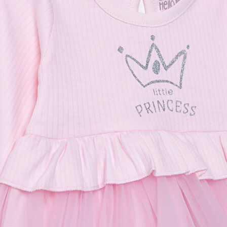 HelloBaby Kız Bebek Elbise Düğmeli Bisiklet Yaka Uzun Kol Reçme