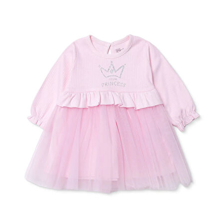 HelloBaby Kız Bebek Elbise Düğmeli Bisiklet Yaka Uzun Kol Reçme