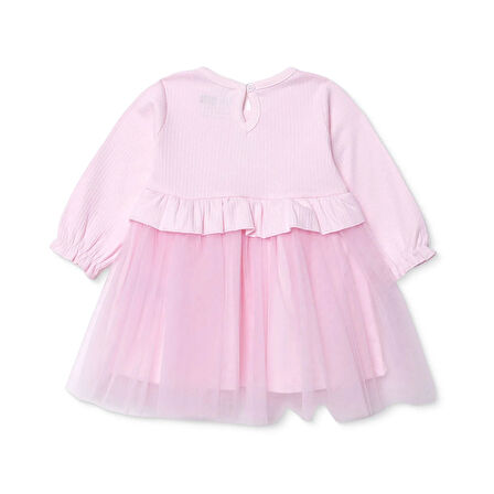 HelloBaby Kız Bebek Elbise Düğmeli Bisiklet Yaka Uzun Kol Reçme