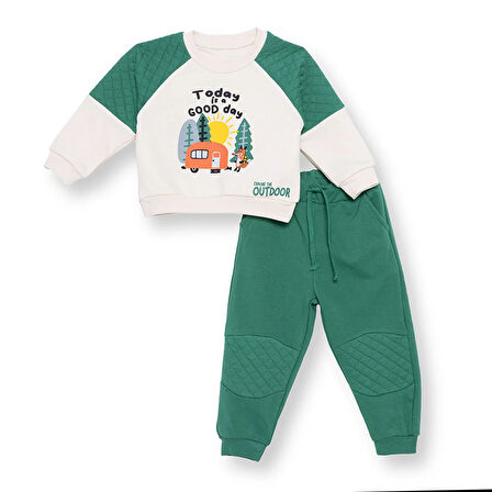 HelloBaby Erkek Bebek Camp Life Eşofman Takımı Bisiklet Yaka Uzun Kol Ribana Paça