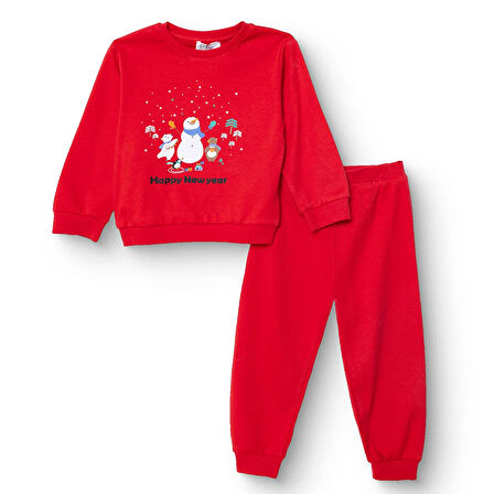 HelloBaby Erkek Bebek New Year Eşofman Takımı Bisiklet Yaka Uzun Kol Lastikli Paça