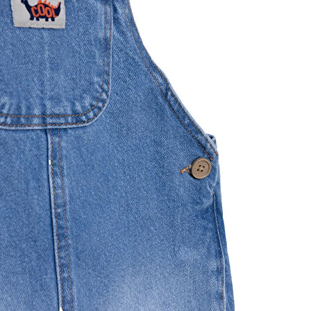 HelloBaby Erkek Bebek Cool Dino Salopet Denim Modelli Yaka Kısa Kol Reçme Paça