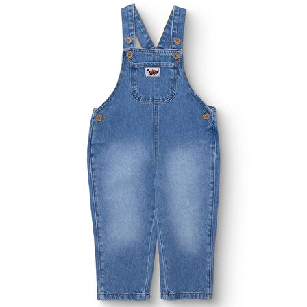 HelloBaby Erkek Bebek Cool Dino Salopet Denim Modelli Yaka Kısa Kol Reçme Paça
