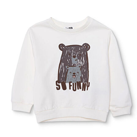 HelloBaby Erkek Bebek Hello Cute Bear Sweatshirt Şardonlu Üç İplik Bisiklet Yaka Uzun Kol