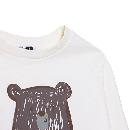 HelloBaby Erkek Bebek Hello Cute Bear Sweatshirt Şardonlu Üç İplik Bisiklet Yaka Uzun Kol