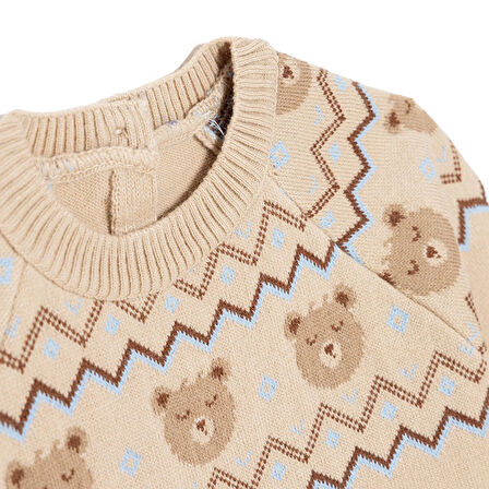 HelloBaby Erkek Bebek Hello Cute Bear Triko Kazak Bisiklet Yaka Uzun Ko