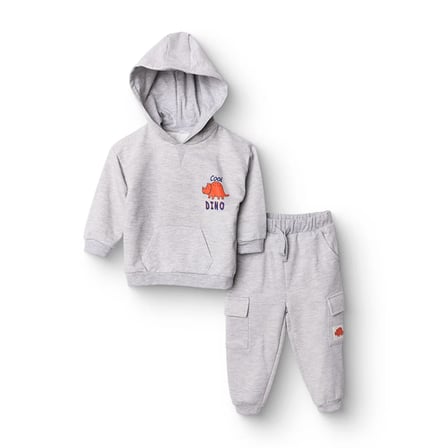 HelloBaby Erkek Bebek Eşofman Takımı Dinozor Baskılı Kapüşonlu Uzun Kol Ribanalı