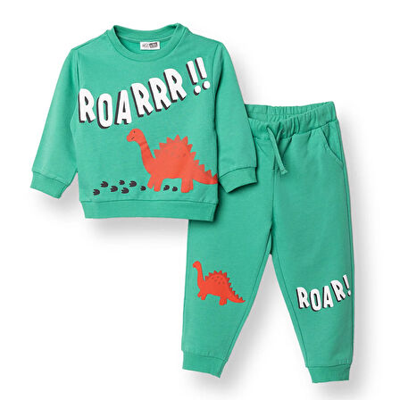 HelloBaby Erkek Bebek Cool Dino Eşofman Takımı Şardonlu Bisiklet Yaka Uzun Kol Ribanalı Paça