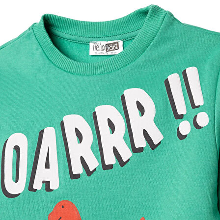 HelloBaby Erkek Bebek Cool Dino Eşofman Takımı Şardonlu Bisiklet Yaka Uzun Kol Ribanalı Paça