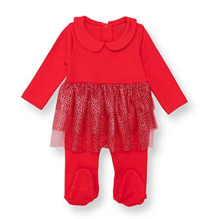 HelloBaby Yenidoğan Kız Bebek Patikli Tulum New Year Çıtçıtlı Bisiklet Yaka Uzun Kol