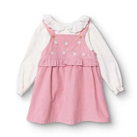 HelloBaby Kız Bebek Forest Flower Elbise Tshirt Kadife Uzun Kol