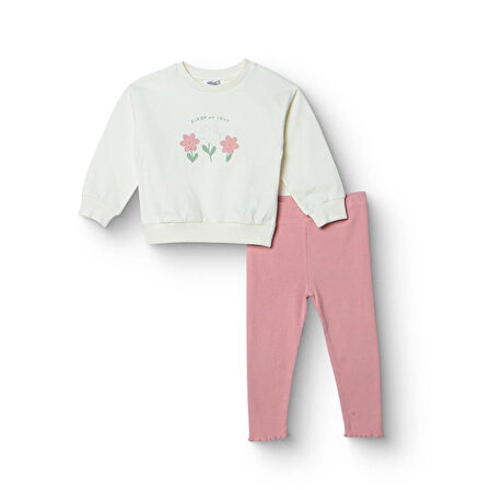 HelloBaby Kız Bebek Sweatshirt - Tayt Forest Flower Uzun Kol Reçme Paça