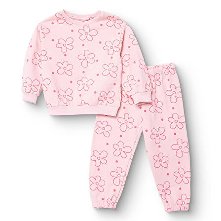 HelloBaby Kız Bebek Eşofman Takımı Bisiklet Yaka Uzun Kol Lastikli Paça